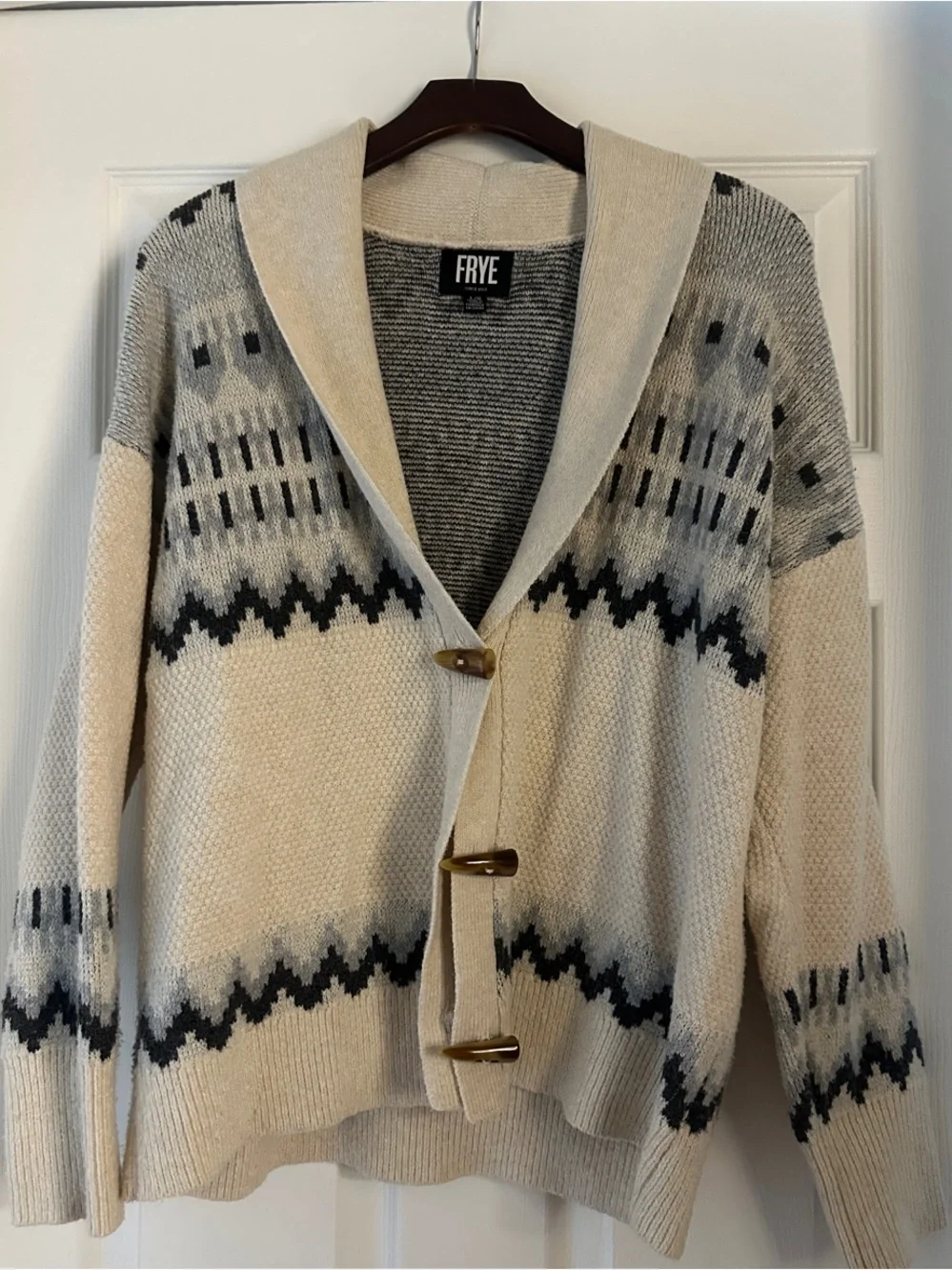 FRYE Cream & Gray Toggle Knit Cardigan